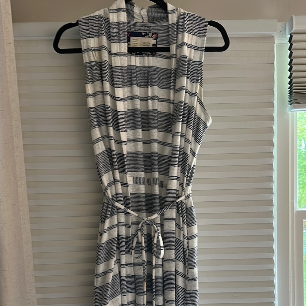 navy white striped  Sleeveless tunic wrap medium anthropologie monday